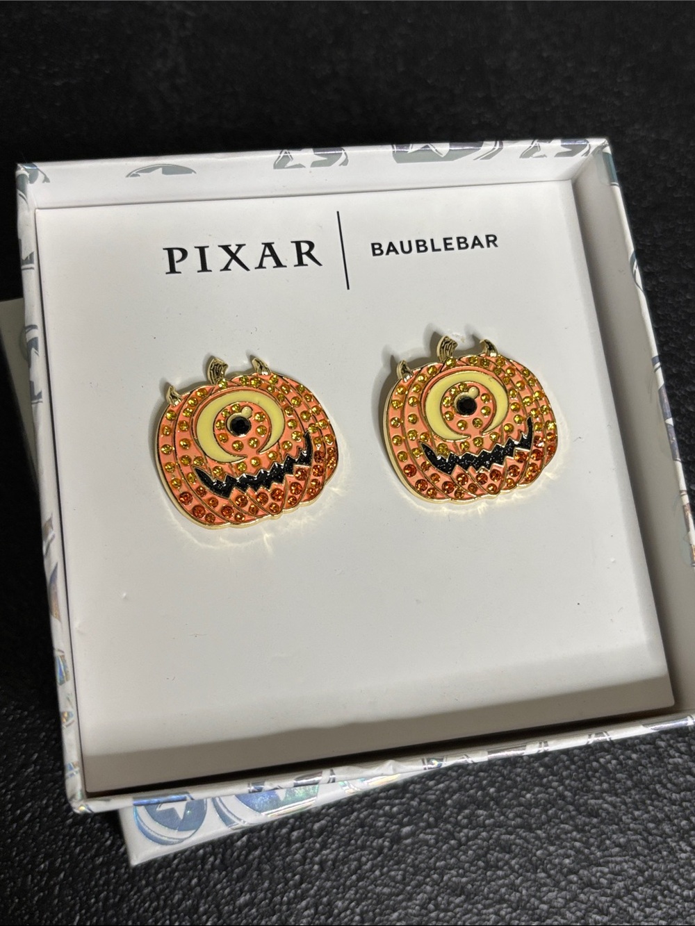 NIB Disney Wzowski Rhinestone BAUBLEBAR x PIXAR Orange Pumpkin Stud Earrings